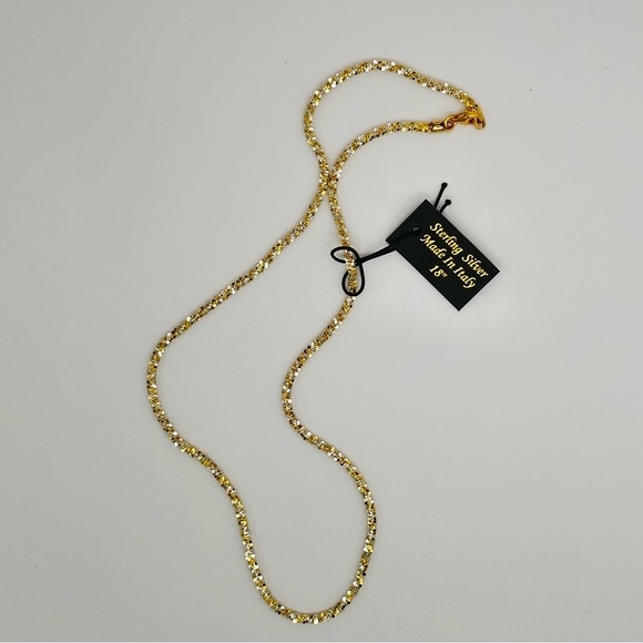925 Sterling Silver & Gold Tinsel Chain Necklace Made In Italy - Picture 1 of 8